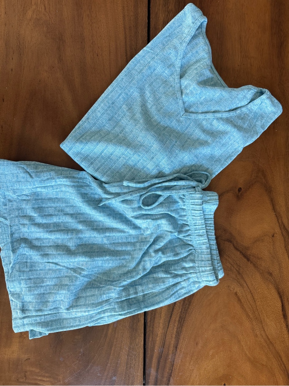 Light Aqua Ribbed V-Neck Knit Set - Picture 2 of 4